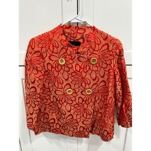 Talbots Collection Women's 8‎ Orange Floral Double Breasted Blazer Jacket